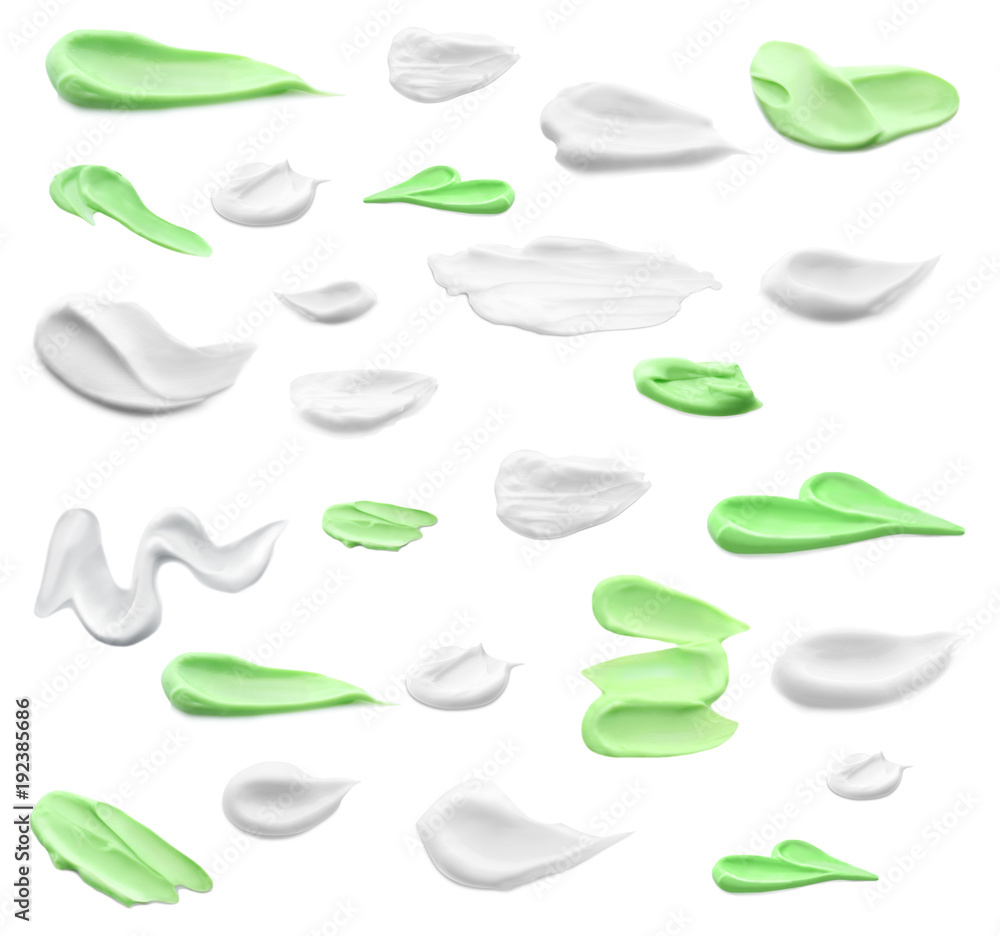 Set of body cream smears on white background Set of body cream smears on white background
