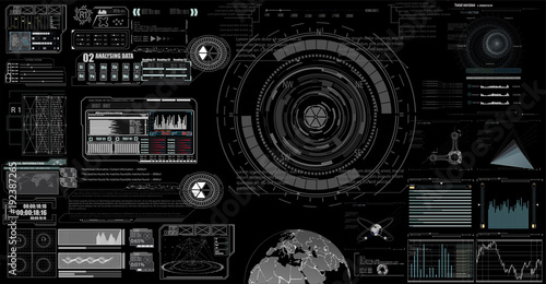 set of black and white infographic elements. Head-up display elements for the web and app. Futuristic user interface. Template UI for app and virtual reality.EPS10