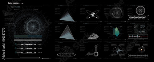 set of black and white infographic elements. Head-up display elements for the web and app. Futuristic user interface. Virtual graphic. EPS10