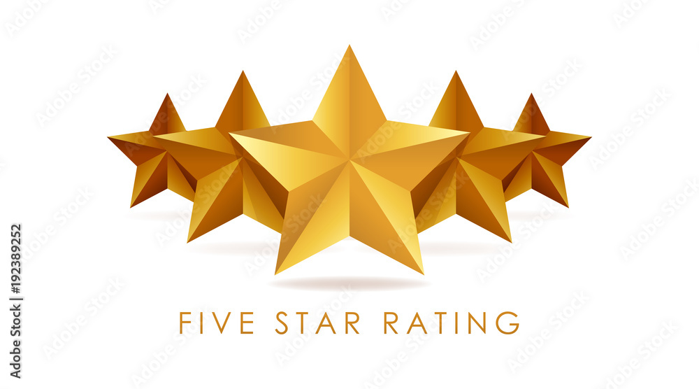 Five golden rating star vector illustration in white background - obrazy, fototapety, plakaty 