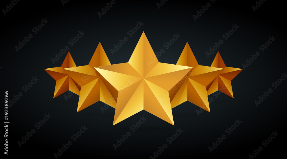 Five golden rating star vector illustration in gray black background - obrazy, fototapety, plakaty 