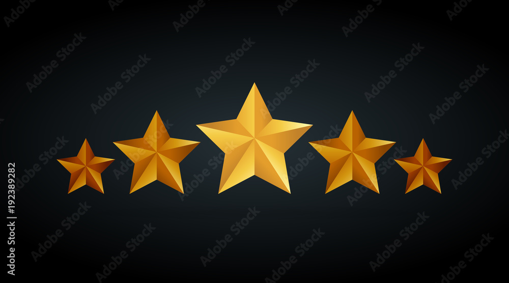 Five golden rating star vector illustration in gray black background Five golden rating star vector illustration in gray black background