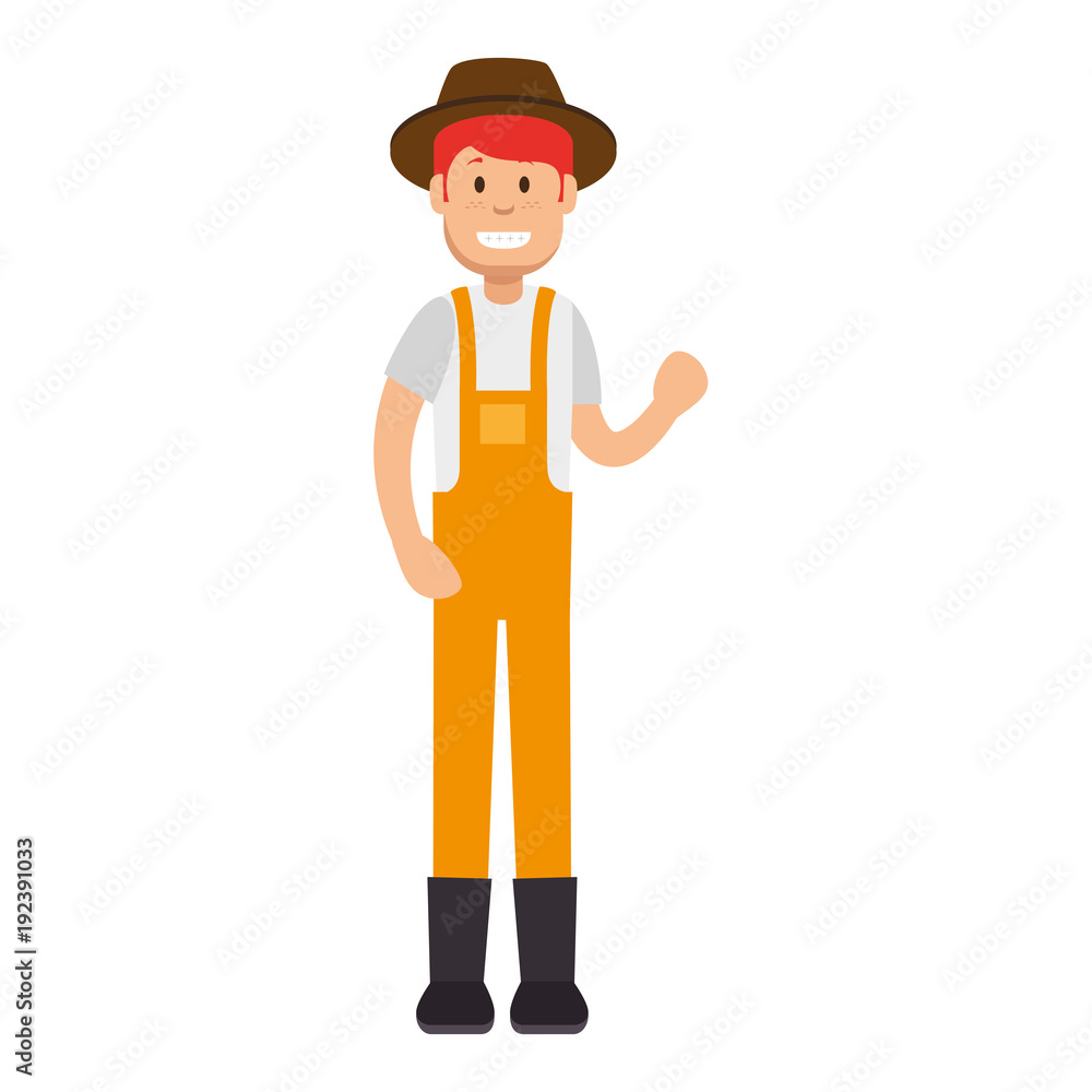 man gardener with overalls and hat avatar character vector illustration design