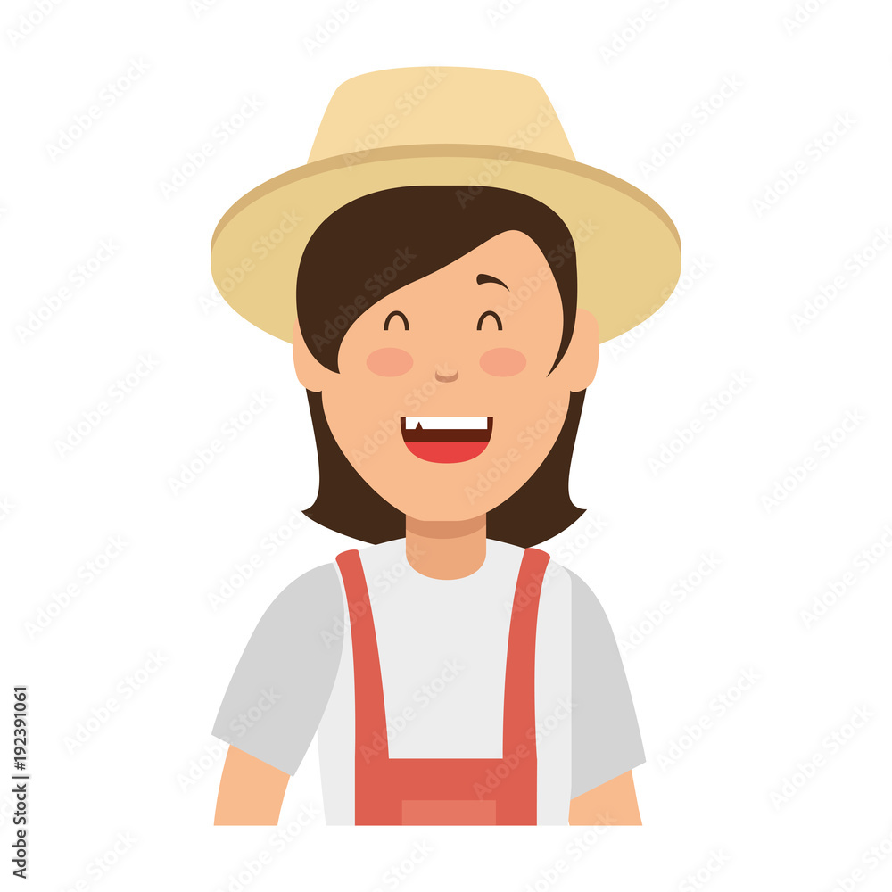woman gardener with overalls and hat avatar character vector illustration design