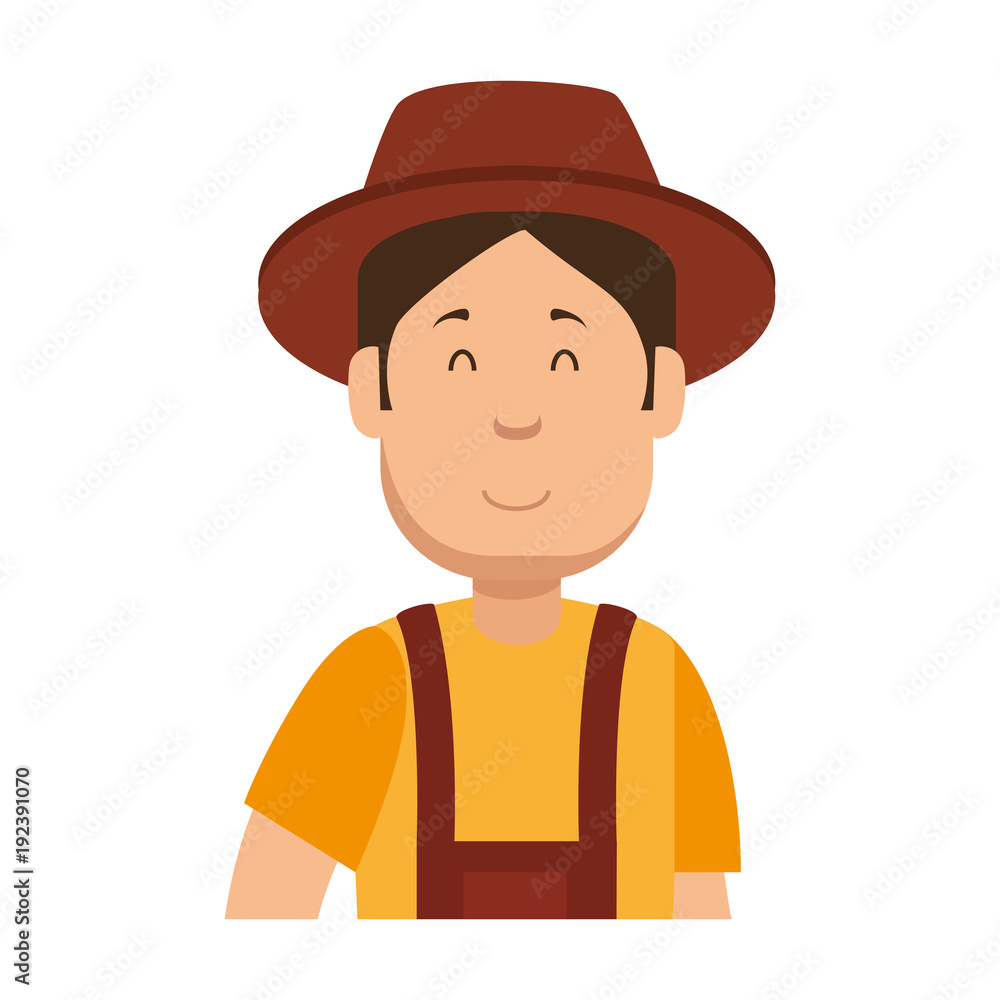 man gardener with overalls and hat avatar character vector illustration design