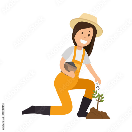 woman gardener planting avatar character vector illustration design