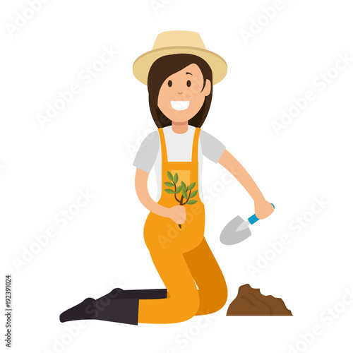 woman gardener planting avatar character vector illustration design