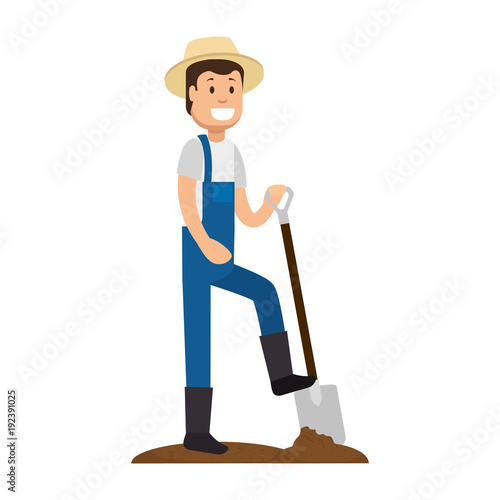man gardener with shovel avatar character vector illustration design
