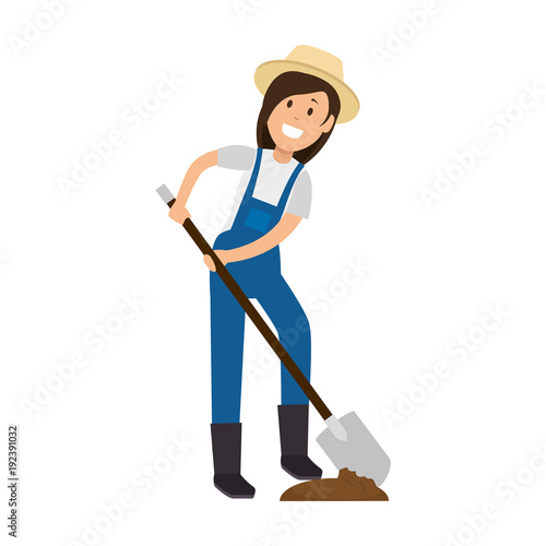 woman gardener with shovel avatar character vector illustration design