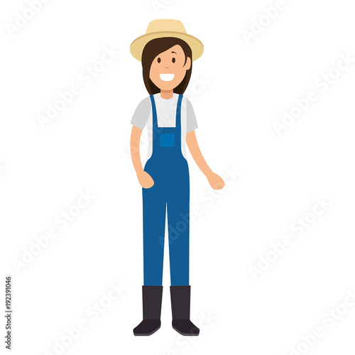 woman gardener with overalls and hat avatar character vector illustration design