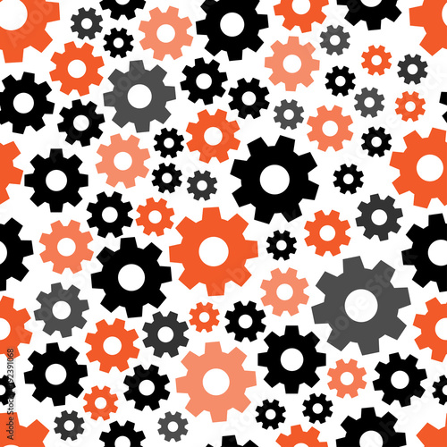 Geometric seamless pattern with red and black gears. Vector illustration