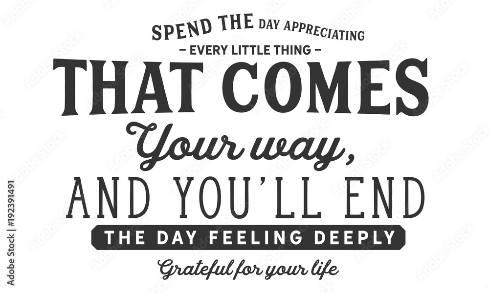 Fototapeta premium Spend the day appreciating every little thing that comes your way,and you’ll end the day feeling deeply grateful for your life 
