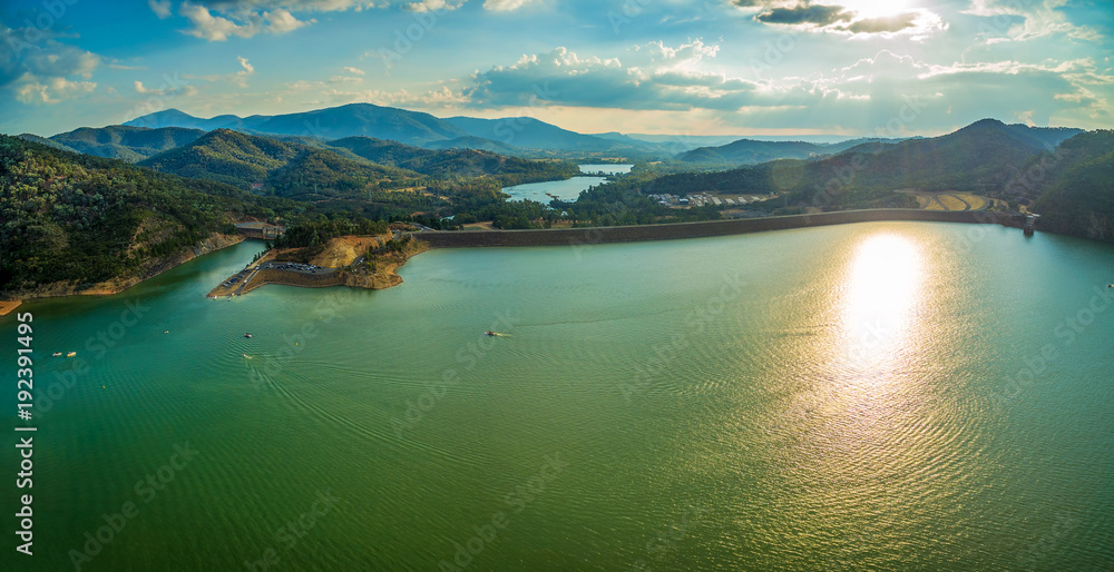 Lake Eildon Dam aerial view at sunset. Melbourne, Australia. Lake Eildon Dam aerial view at sunset. Melbourne, Australia.