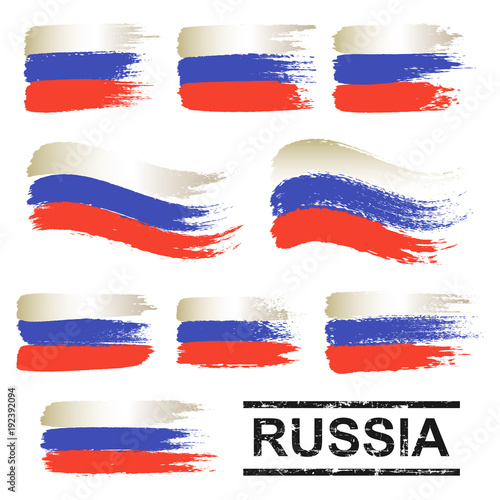 Russia flag collection, brush strokes painted flags, isolated on white background, vector illustration.