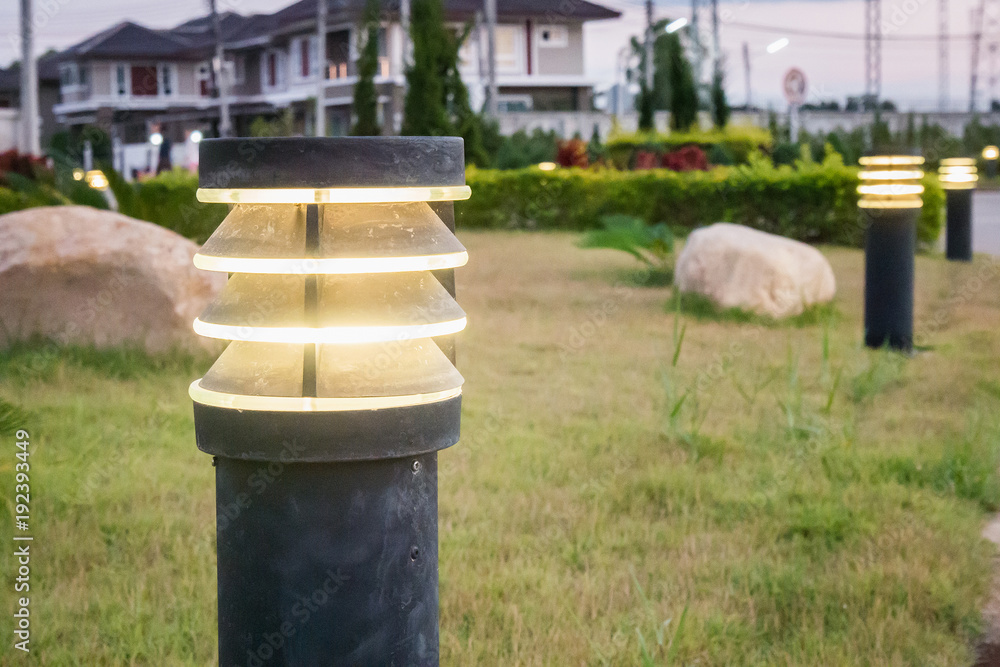 Row of Solar system Garden light in the park Row of Solar system Garden light in the park