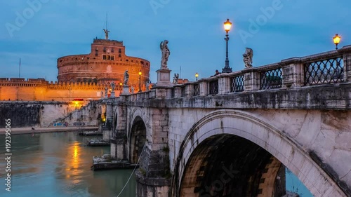 Time lapse Twilight Time at Castel Saint Angelo in Rome Italy