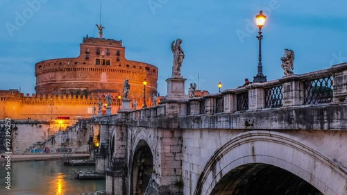 Time lapse Twilight Time at Castel Saint Angelo in Rome Italy