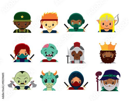 Vector cute videogame characters set colorful isolated