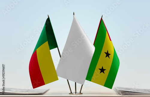 Flags of Benin and Sao Tome and Principe with a white flag in the middle