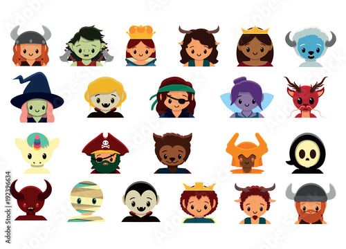 Vector cute fantasy halloween set colorful isolated
