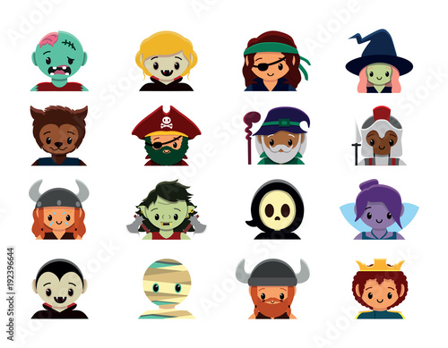 Vector cute halloween costume set colorful isolated