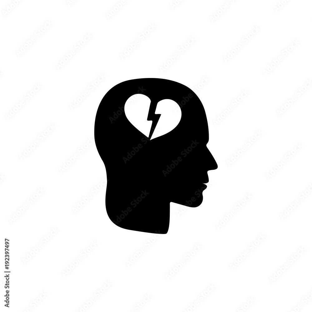 a broken heart in the head icon. Illustration of psychological disorder of people icon. Premium quality graphic design. Signs and symbols icon for websites, web design, mobile app
