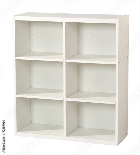 Empty white shelves isolated on white background with clipping path