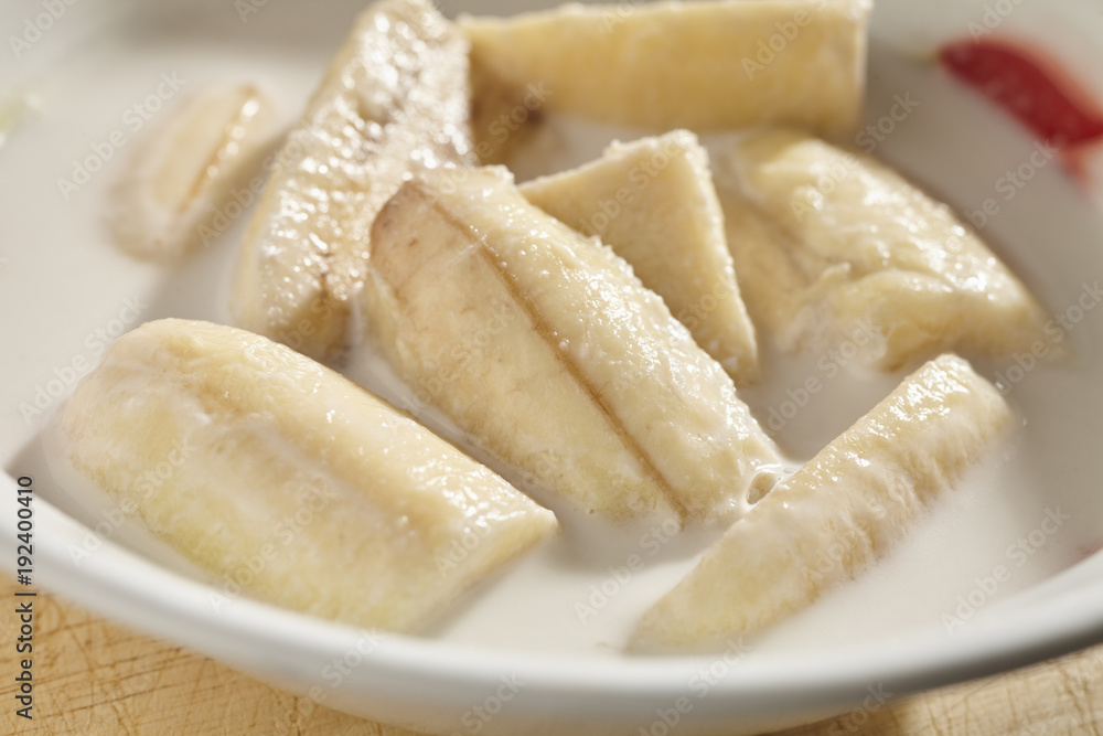 Bananas cooked in coconut milk, a Thai classic sweet