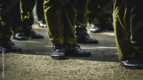 marching. shoes in line. Police standing in formation