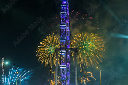 Fireworks celebrating Chinese New year in Singapore Chingay Parade photo