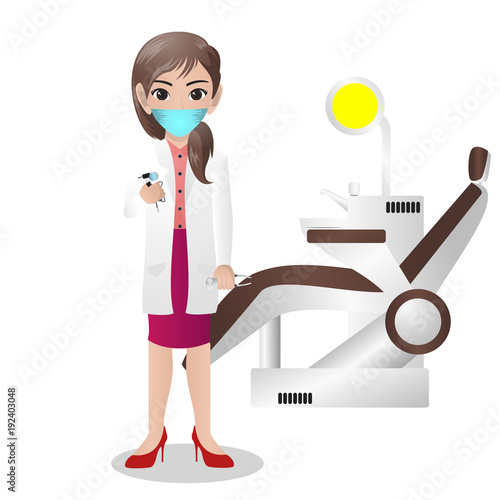 Female Dentist Holding Equipment for Dental Treatment 