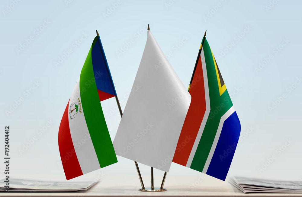 Flags of Equatorial Guinea and Republic of South Africa with a white flag in the middle