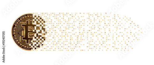 Vector bitcoin digital currency golden coin falling digits design