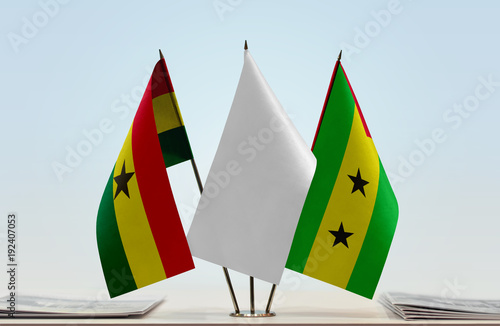 Flags of Ghana and Sao Tome and Principe with a white flag in the middle