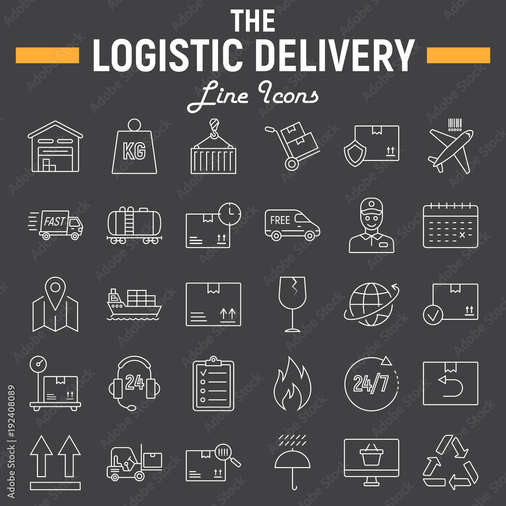 Logistic thin line icon set, Delivery symbols Logistic thin line icon set, Delivery symbols