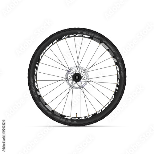 Mountain Bicycle Wheel with Exemplary Branding. 3D Realistic Vector Illustration