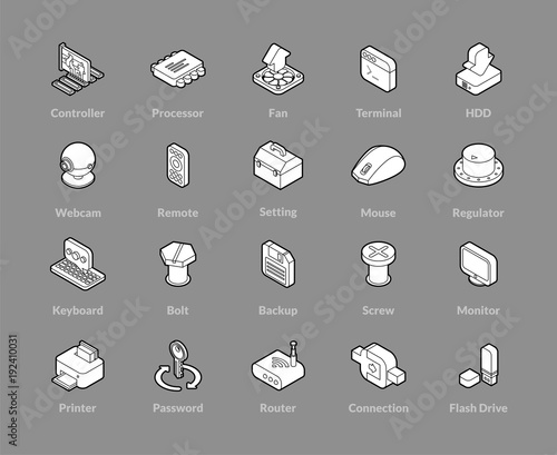 Isometric outline icons set