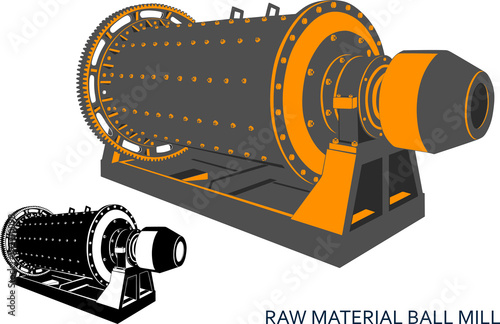 raw material ball mill (isolated color blue-red and monochrome graphic image, 3\4 in perspective)