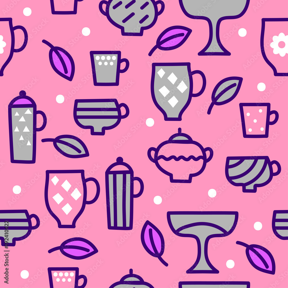Hand drawn teapots and cups Hand drawn teapots and cups
