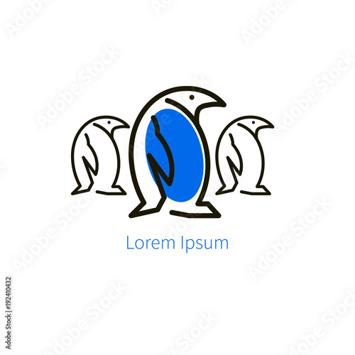 Linear three penguin icon