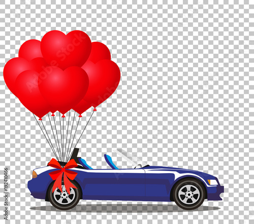 Dark blue cabriolet car with balloons