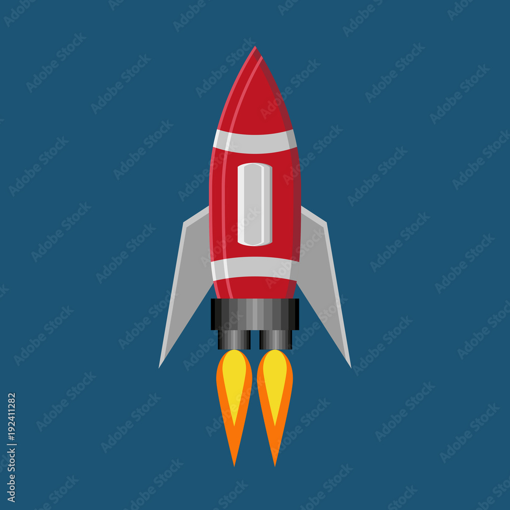 flying rocket cartoon on blue background flying rocket cartoon on blue background