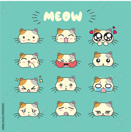 cat cute emoji, smiley icons set, vector, art, design, color