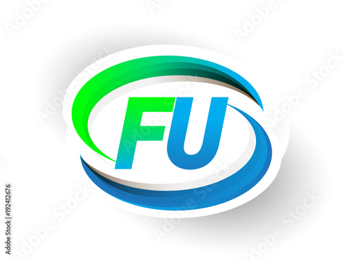 initial letter FU logotype company name colored blue and green swoosh design, modern logo concept. vector logo for business and company identity.