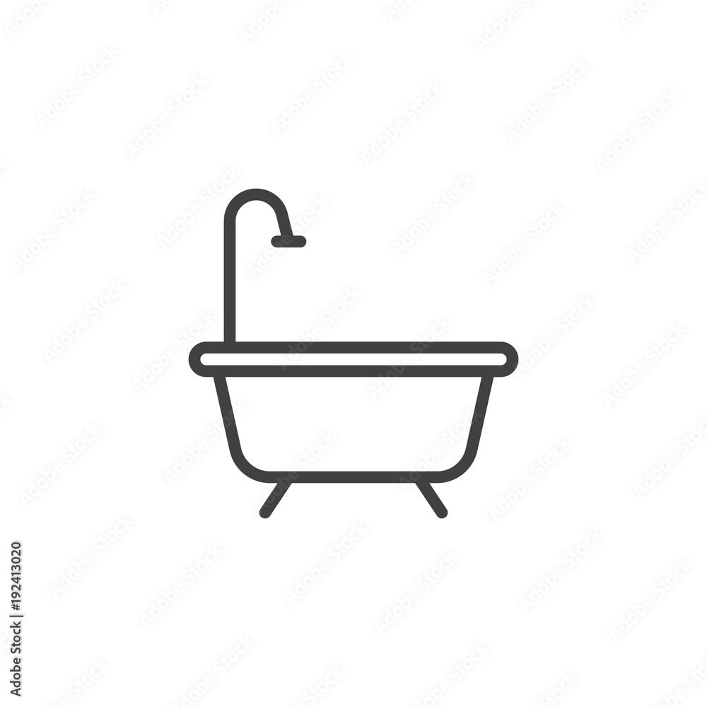Bathtub outline icon. linear style sign for mobile concept and web design. Shower simple line vector icon. Symbol, logo illustration. Pixel perfect vector graphics Bathtub outline icon. linear style sign for mobile concept and web design. Shower simple line vector icon. Symbol, logo illustration. Pixel perfect vector graphics