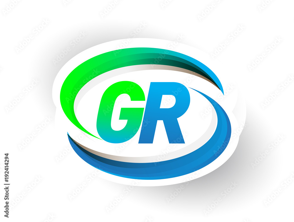 initial letter GR logotype company name colored blue and green swoosh design, modern logo concept. vector logo for business and company identity. - obrazy, fototapety, plakaty 