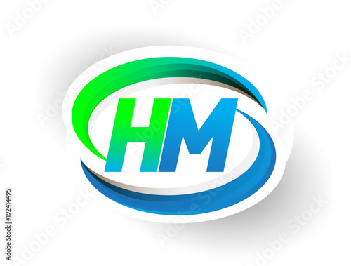 initial letter HM logotype company name colored blue and green swoosh design, modern logo concept. vector logo for business and company identity.
