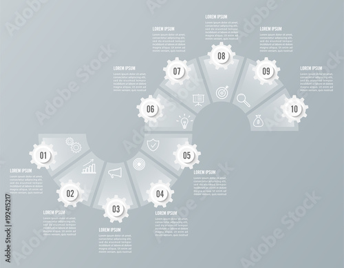 Infographics design vector and marketing icons can be used for workflow layout, diagram, annual report, web design. Business concept with 10 options, steps or processes.