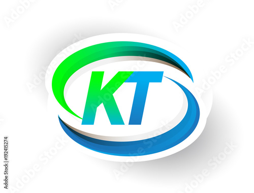 initial letter KT logotype company name colored blue and green swoosh design, modern logo concept. vector logo for business and company identity.