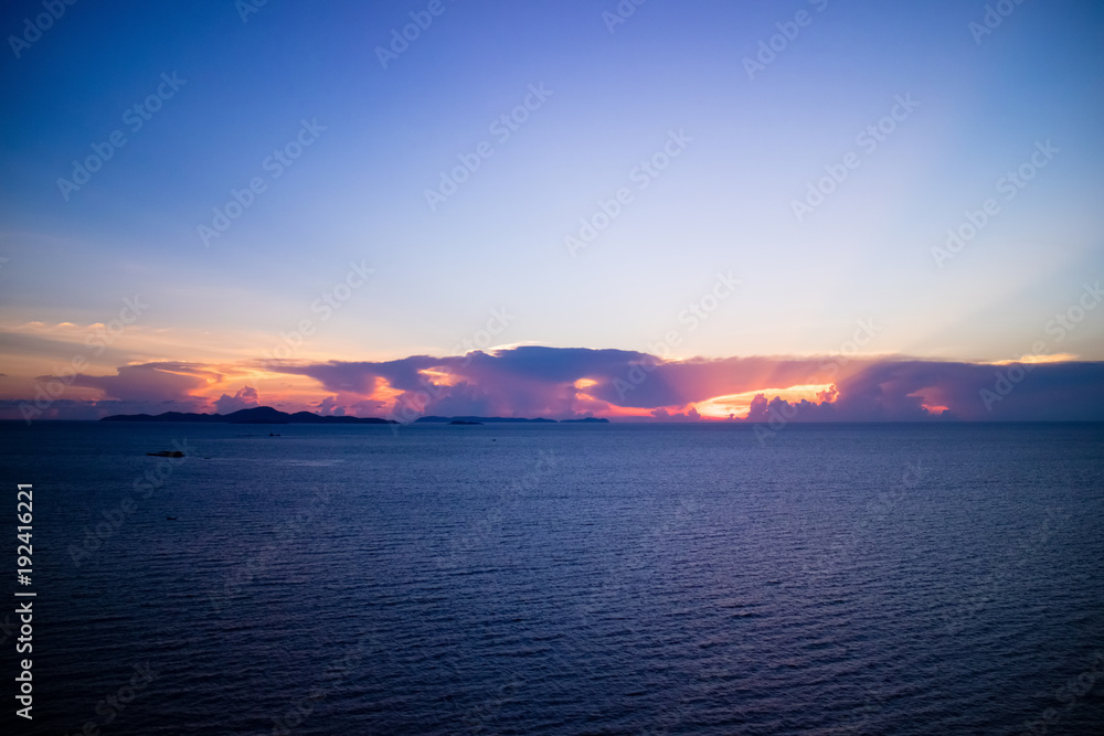 Beautiful sunset in the sea in twilight